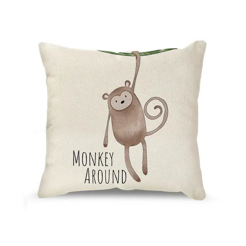 Cream cartoon animal linen pillowcase set for living room