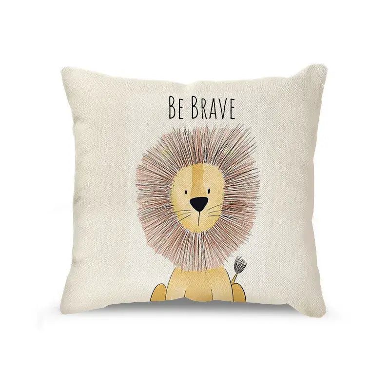 Cream cartoon animal linen pillowcase set for living room