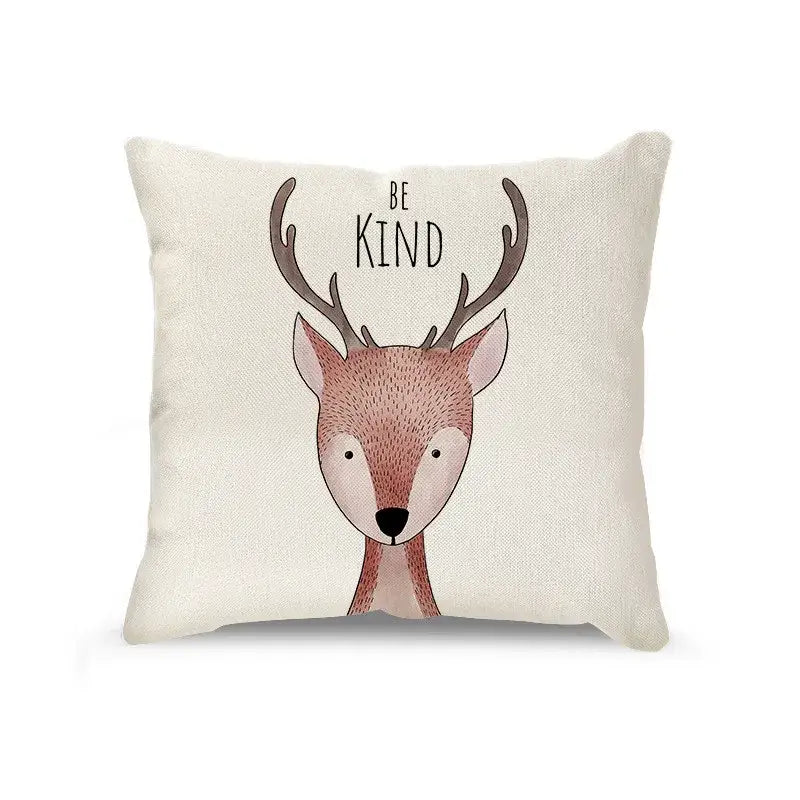 Cream cartoon animal linen pillowcase set for living room