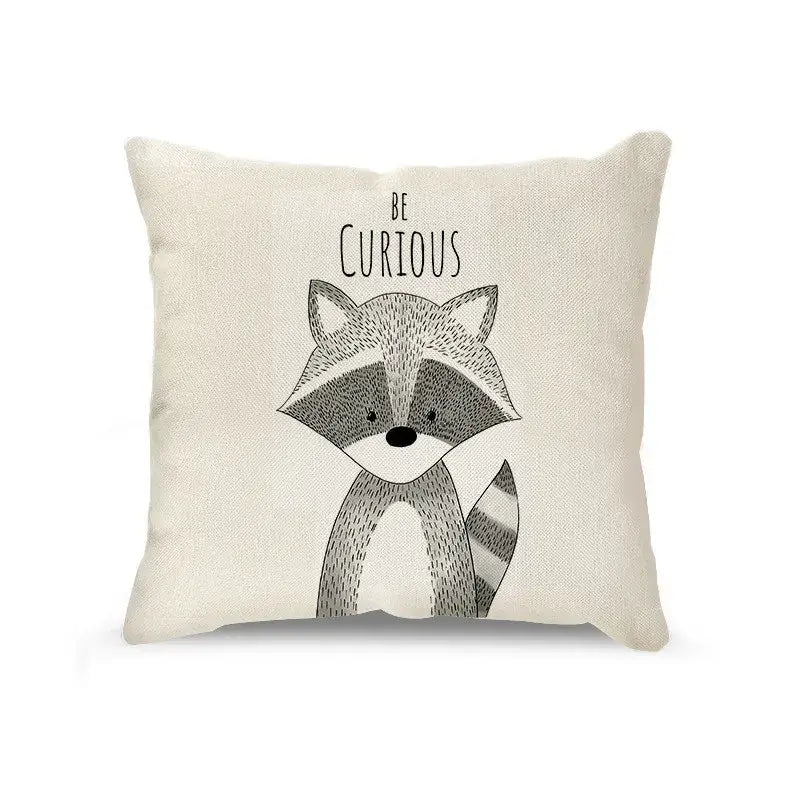 Cream cartoon animal linen pillowcase set for living room