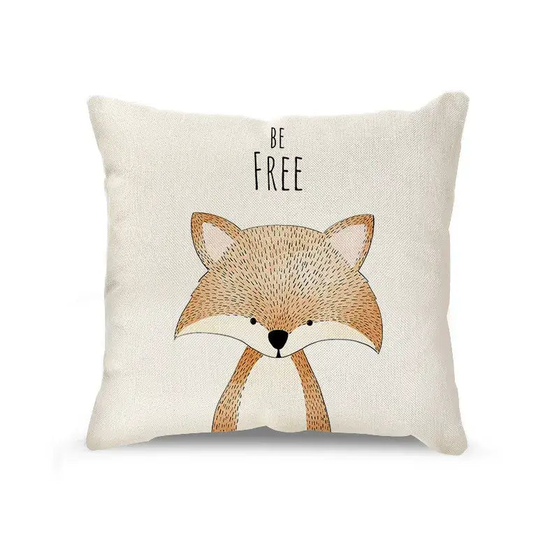 Cream cartoon animal linen pillowcase set for living room