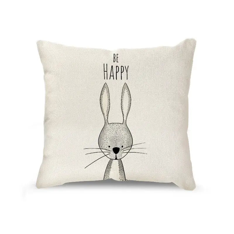 Cream cartoon animal linen pillowcase set for living room