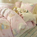 Cream cartoon printed cotton bedding set bedroom bear decor