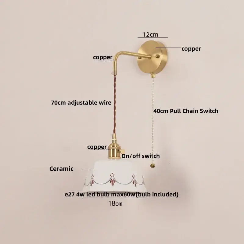 Cream ceramic led wall lamps with decorative motifs bedroom light