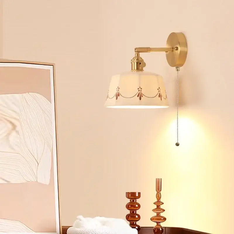 Cream ceramic led wall lamps with decorative motifs bedroom light