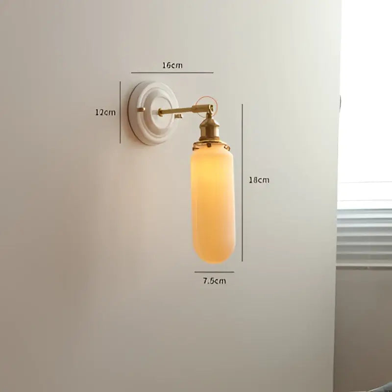 Cream ceramic led wall light with copper arm bedroom sconce