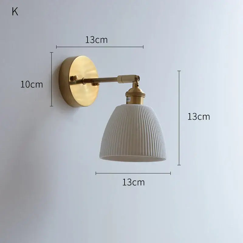 Cream ceramic led wall light with copper arm bedroom sconce