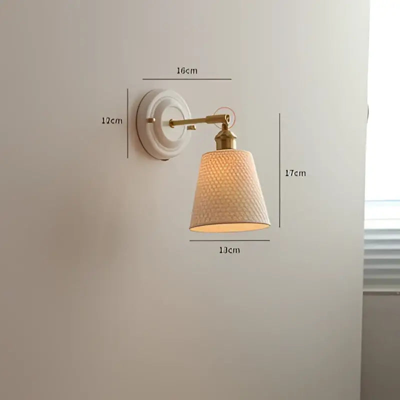 Cream ceramic led wall light with copper arm bedroom sconce