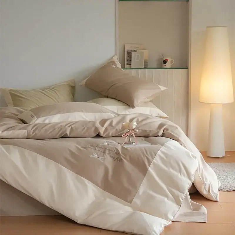 Cream embroidered brushed volcanic fleece bedding set bedroom