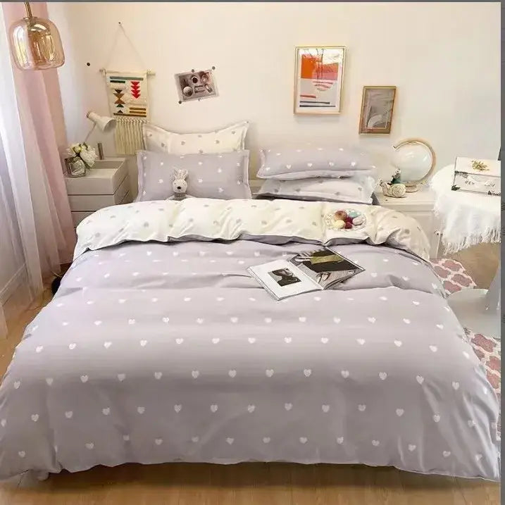 Cream floral cartoon printed bedding set for bedroom green accents