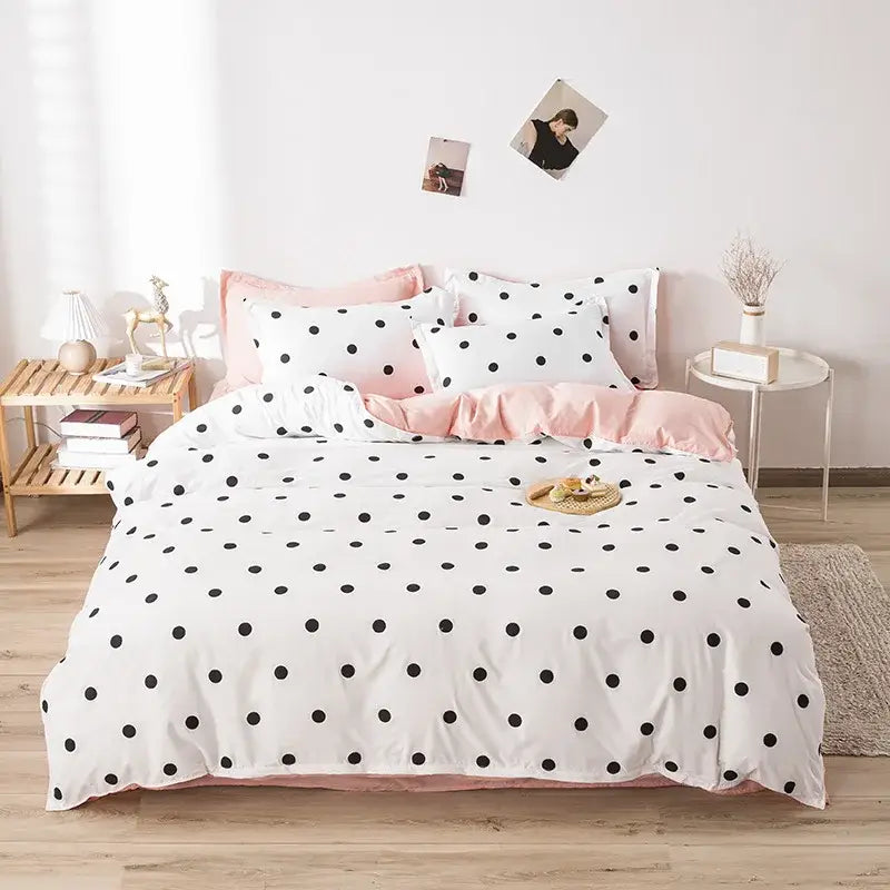 Cream floral cartoon printed bedding set for bedroom green accents