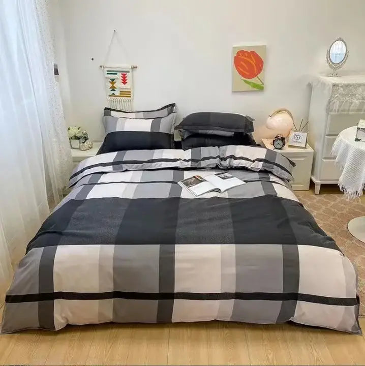Cream floral cartoon printed bedding set for bedroom green accents
