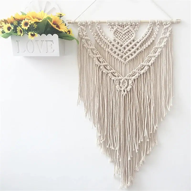 Cream & lavender macrame wall hanging living room cotton tapestry