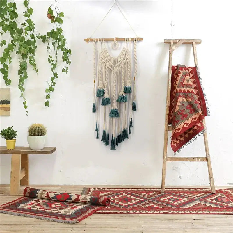 Cream & lavender macrame wall hanging living room cotton tapestry