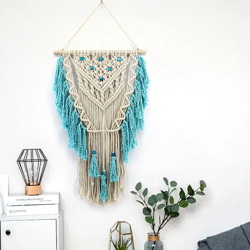 Cream & lavender macrame wall hanging living room cotton tapestry