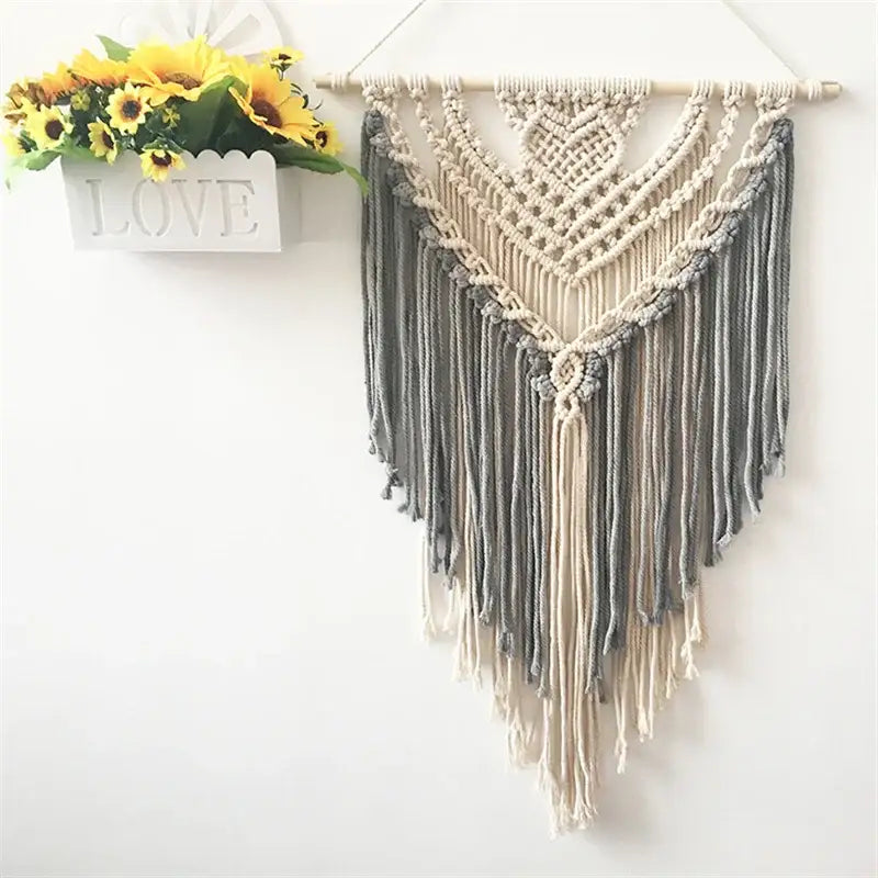 Cream & lavender macrame wall hanging living room cotton tapestry