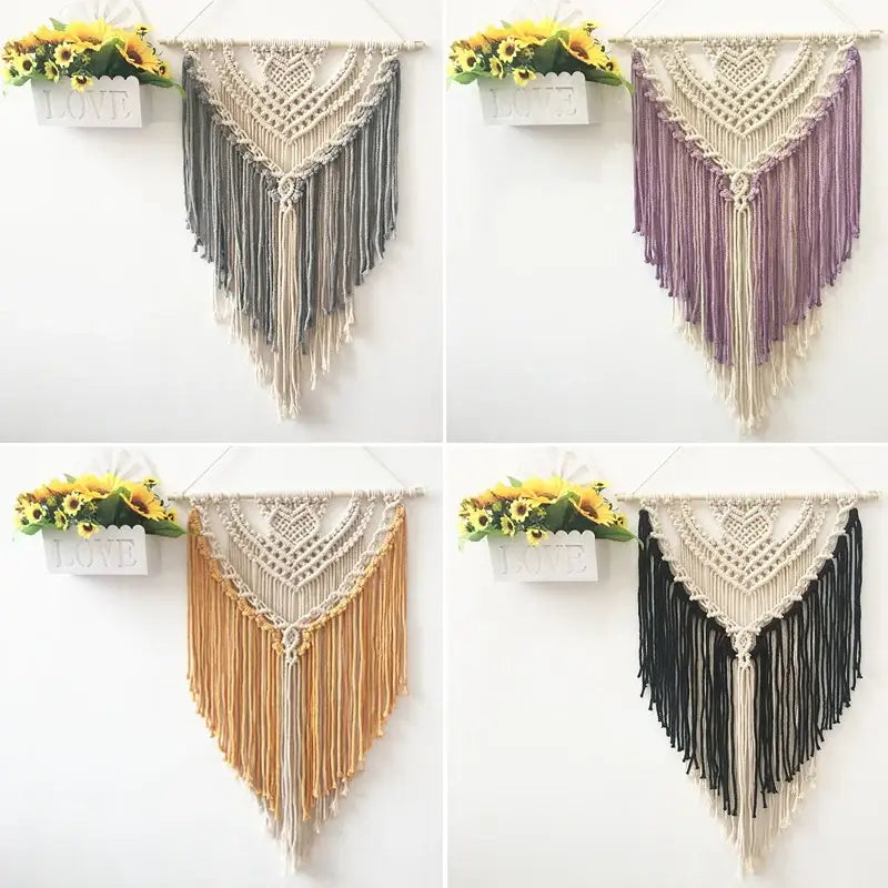 Cream & lavender macrame wall hanging living room cotton tapestry