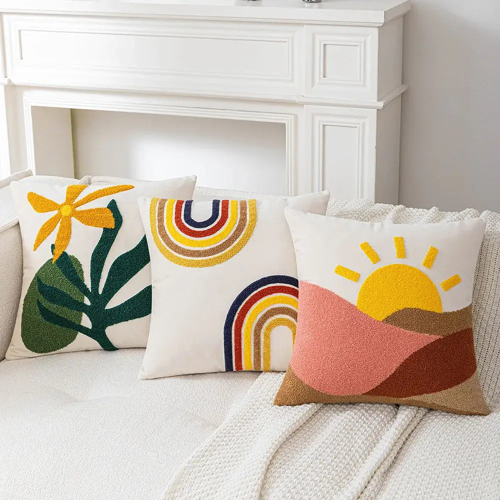 Cream rainbow cartoon abstract embroidery cushion cover living room