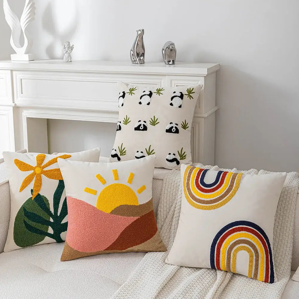 Cream rainbow cartoon abstract embroidery cushion cover living room