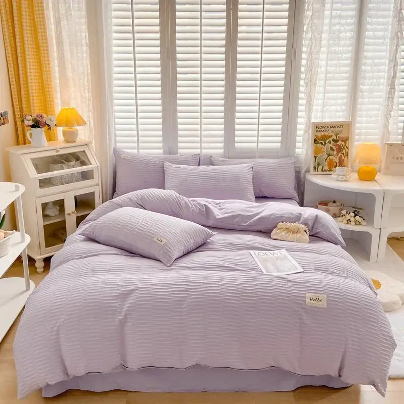 Cream ribbed bubble yarn duvet cover set bedroom bedding