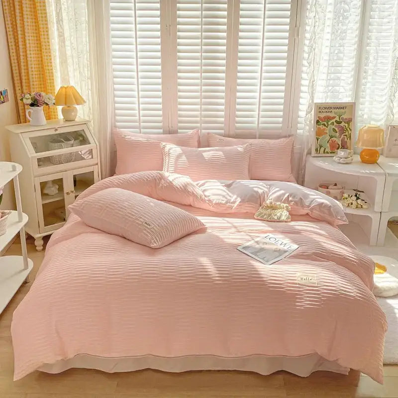 Cream ribbed bubble yarn duvet cover set bedroom bedding