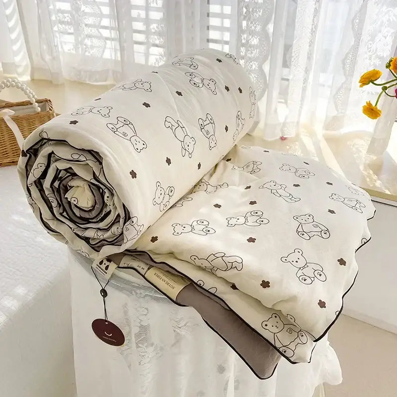 Cream teddy bear breathable double gauze quilt bedroom bedding