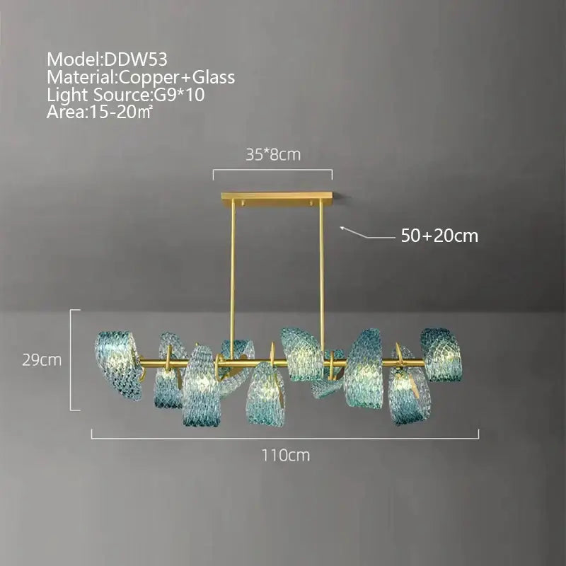 Creative blue & gold glass pendant light bedroom flower chandelier