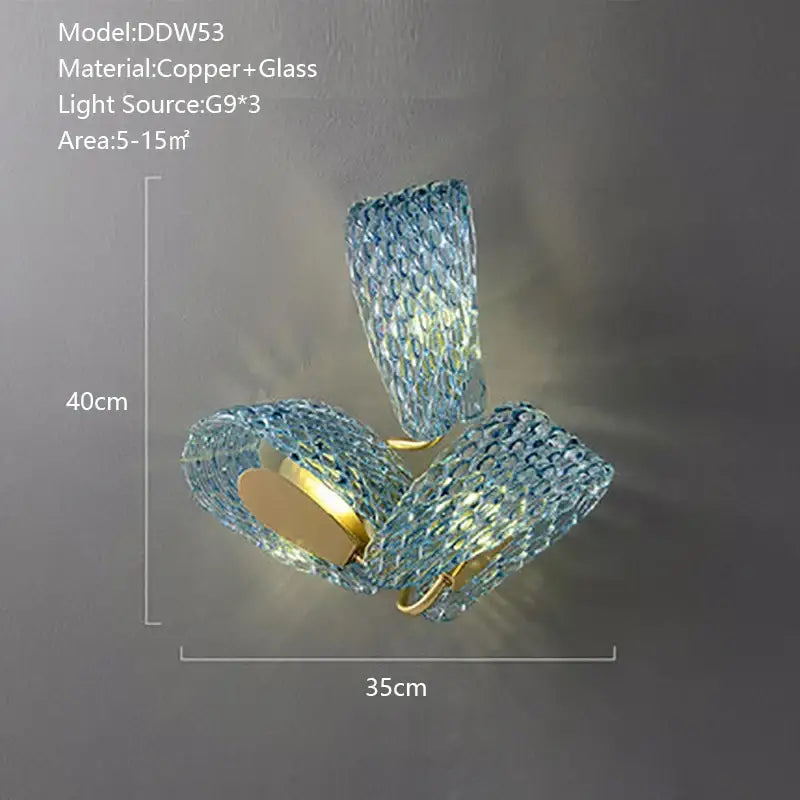 Creative blue & gold glass pendant light bedroom flower chandelier