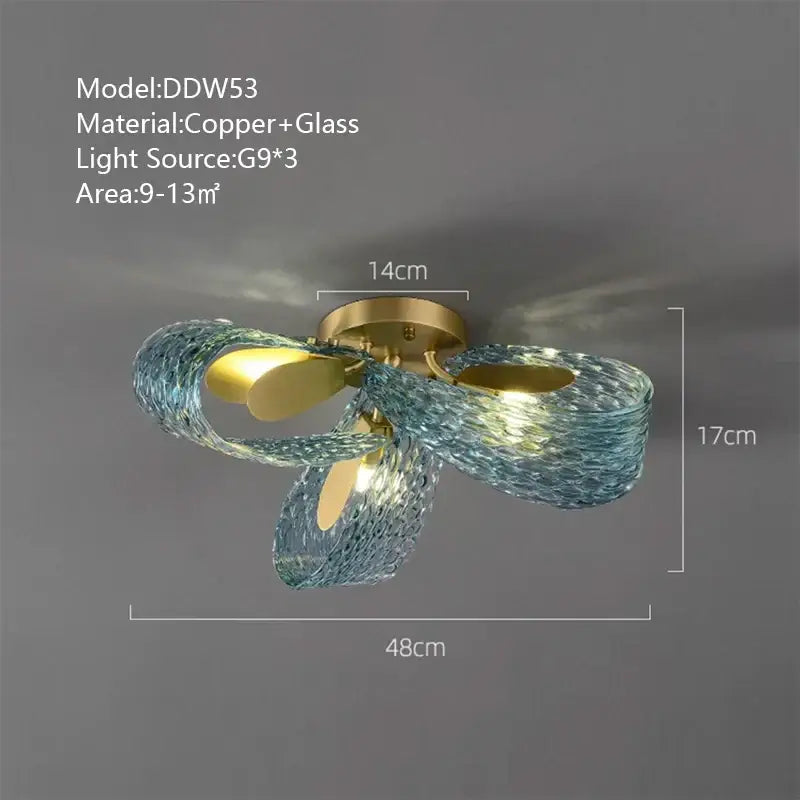 Creative blue & gold glass pendant light bedroom flower chandelier