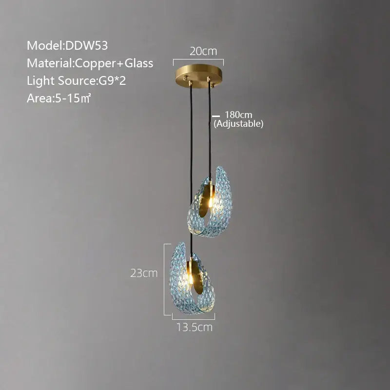 Creative blue & gold glass pendant light bedroom flower chandelier