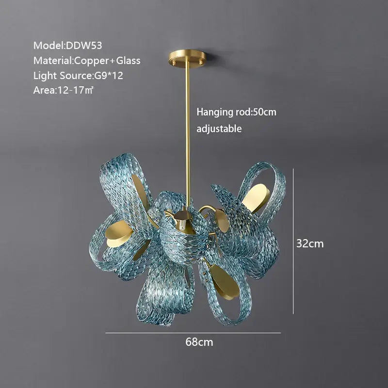 Creative blue & gold glass pendant light bedroom flower chandelier