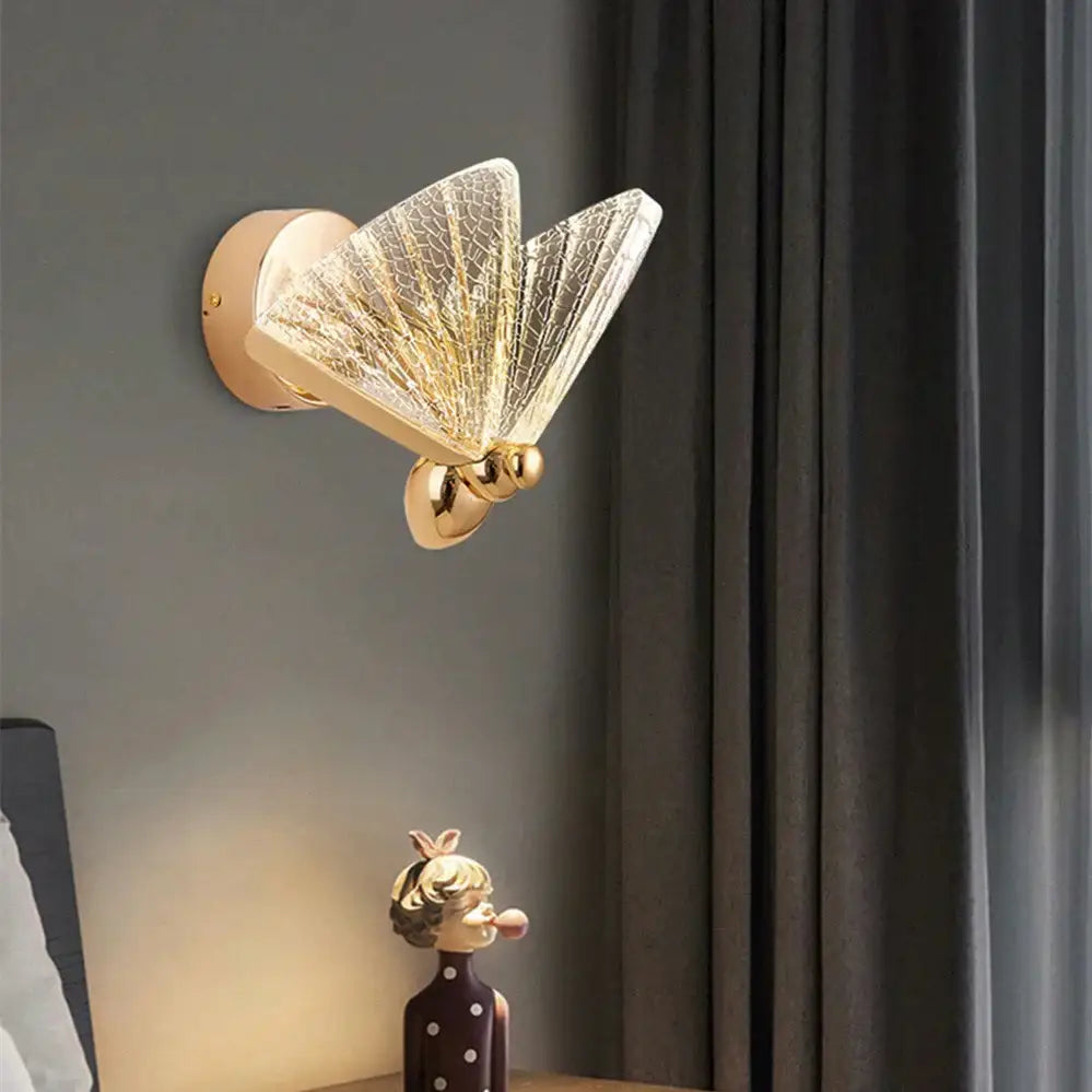 Creative colorful butterfly led wall lamp bedroom woven glass sconce