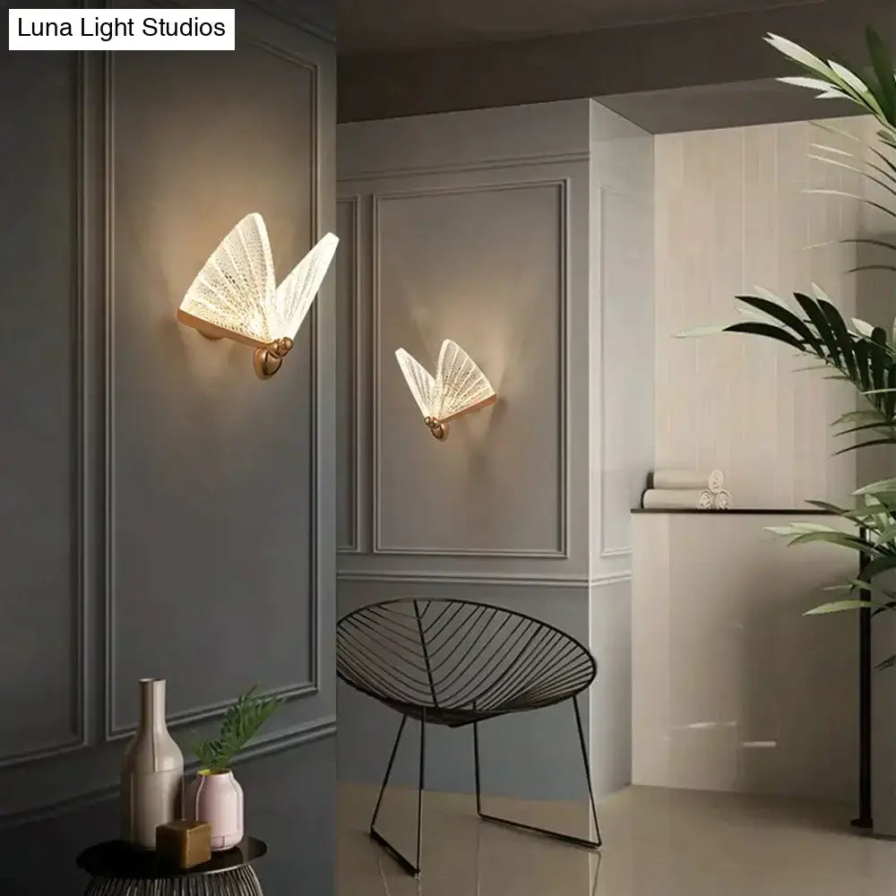 Creative colorful butterfly led wall lamp bedroom woven glass sconce