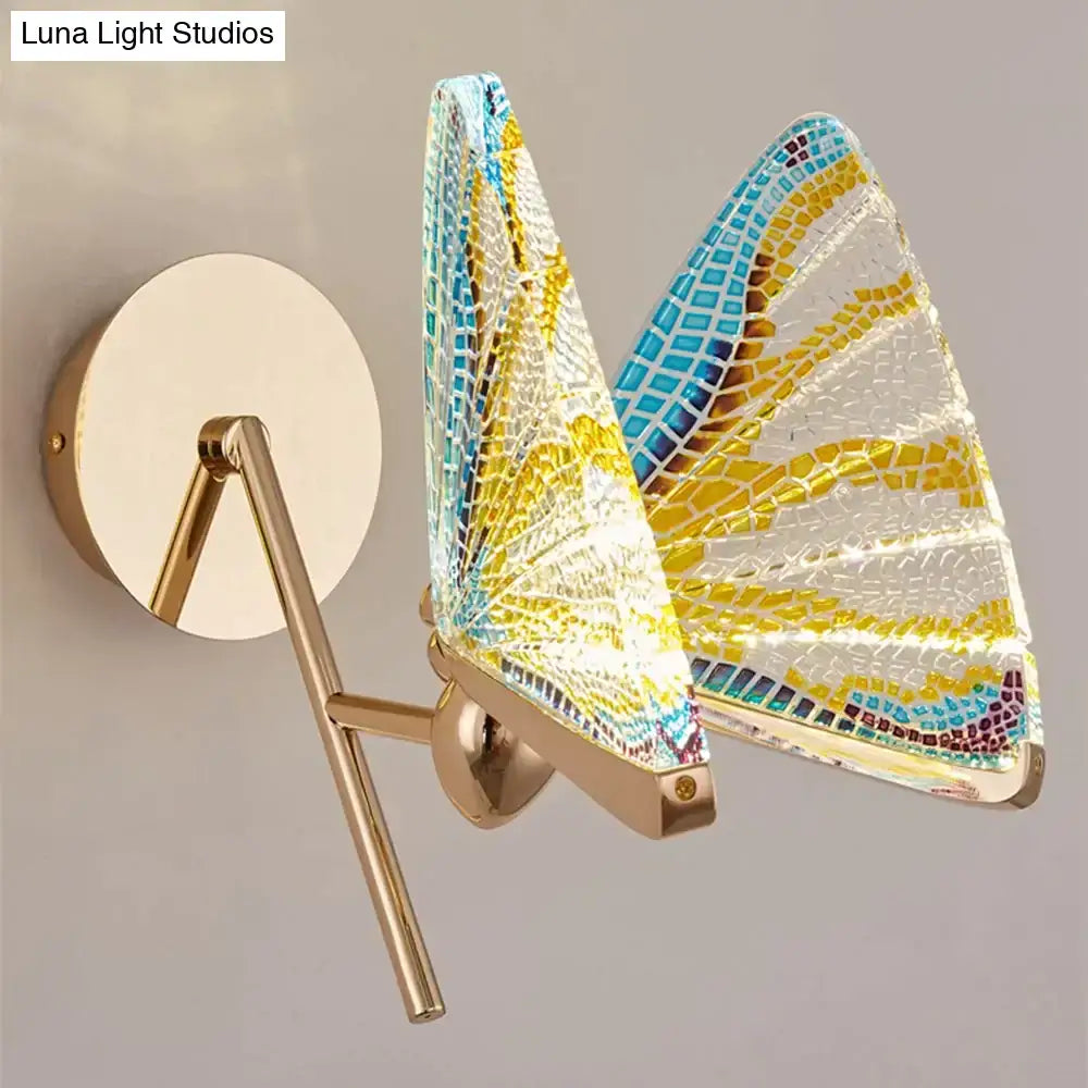 Creative colorful butterfly led wall lamp bedroom woven glass sconce