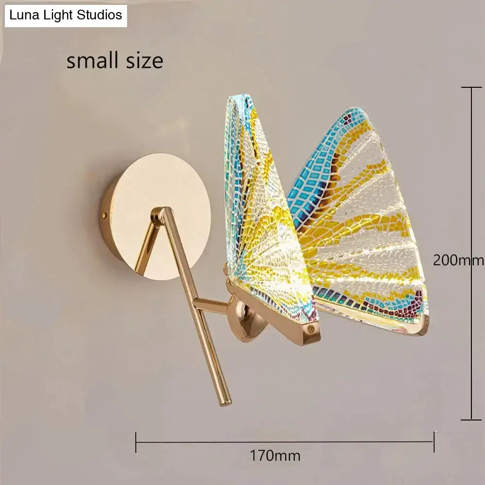 Creative colorful butterfly led wall lamp bedroom woven glass sconce