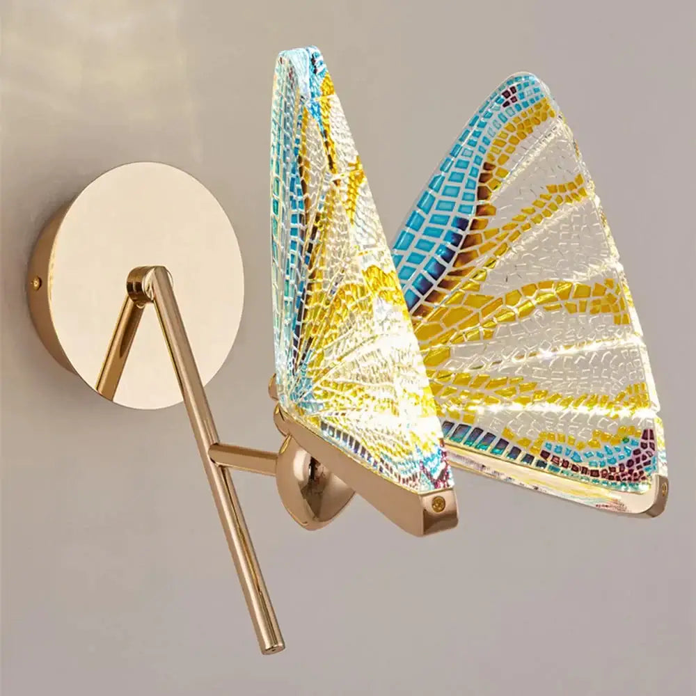 Creative colorful butterfly led wall lamp bedroom woven glass sconce