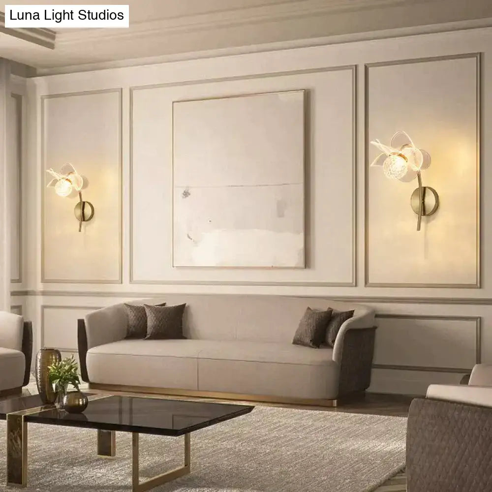 Creative floral decorative gold led wall lamp for bedroom crystal sconce