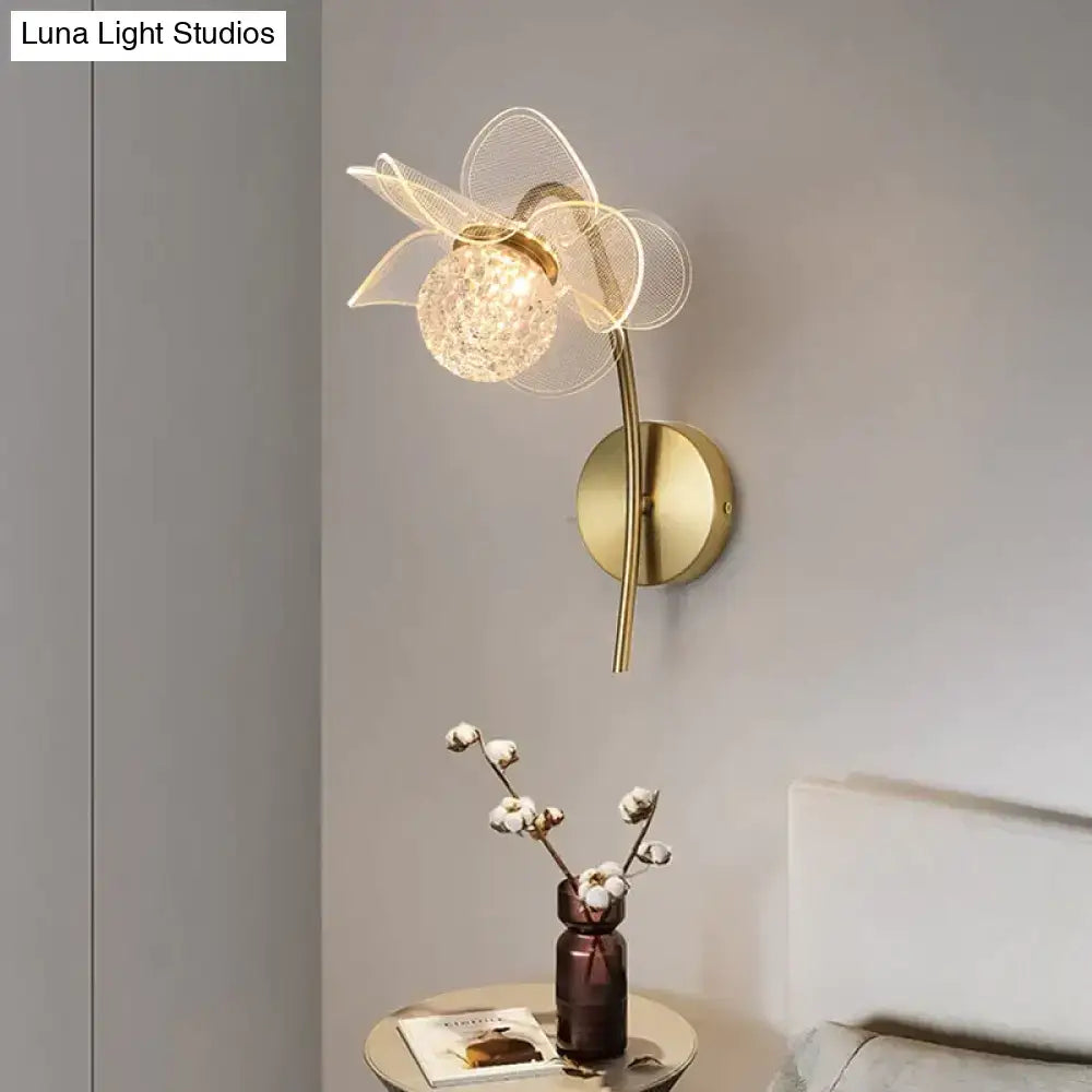 Creative floral decorative gold led wall lamp for bedroom crystal sconce