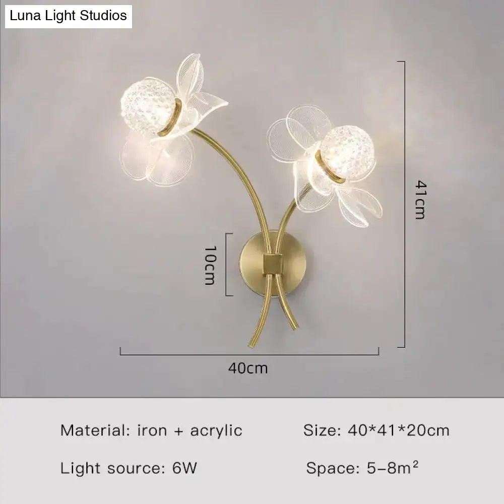 Creative floral decorative gold led wall lamp for bedroom crystal sconce