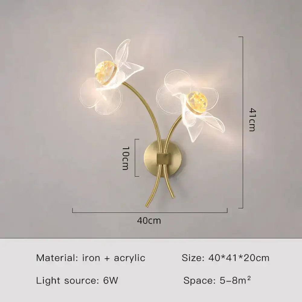 Creative floral decorative gold led wall lamp for bedroom crystal sconce
