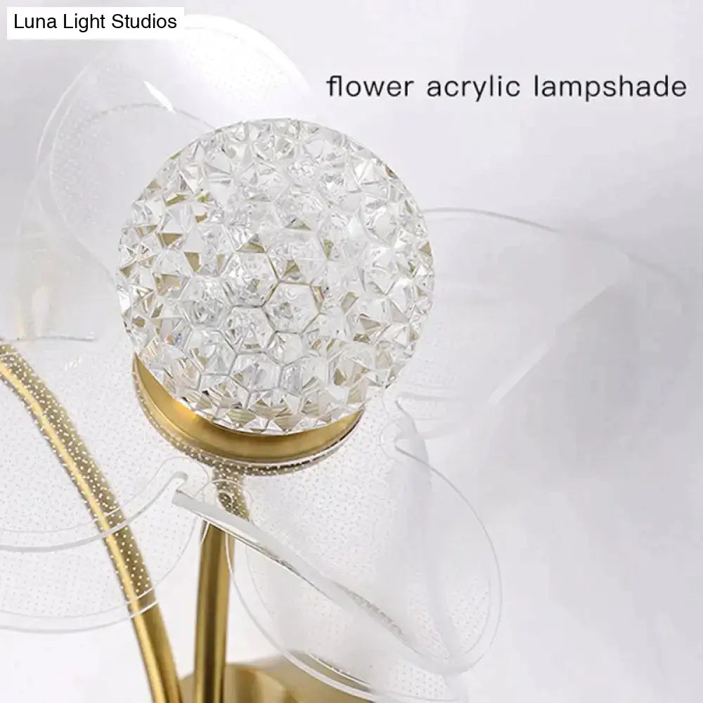 Creative floral decorative gold led wall lamp for bedroom crystal sconce