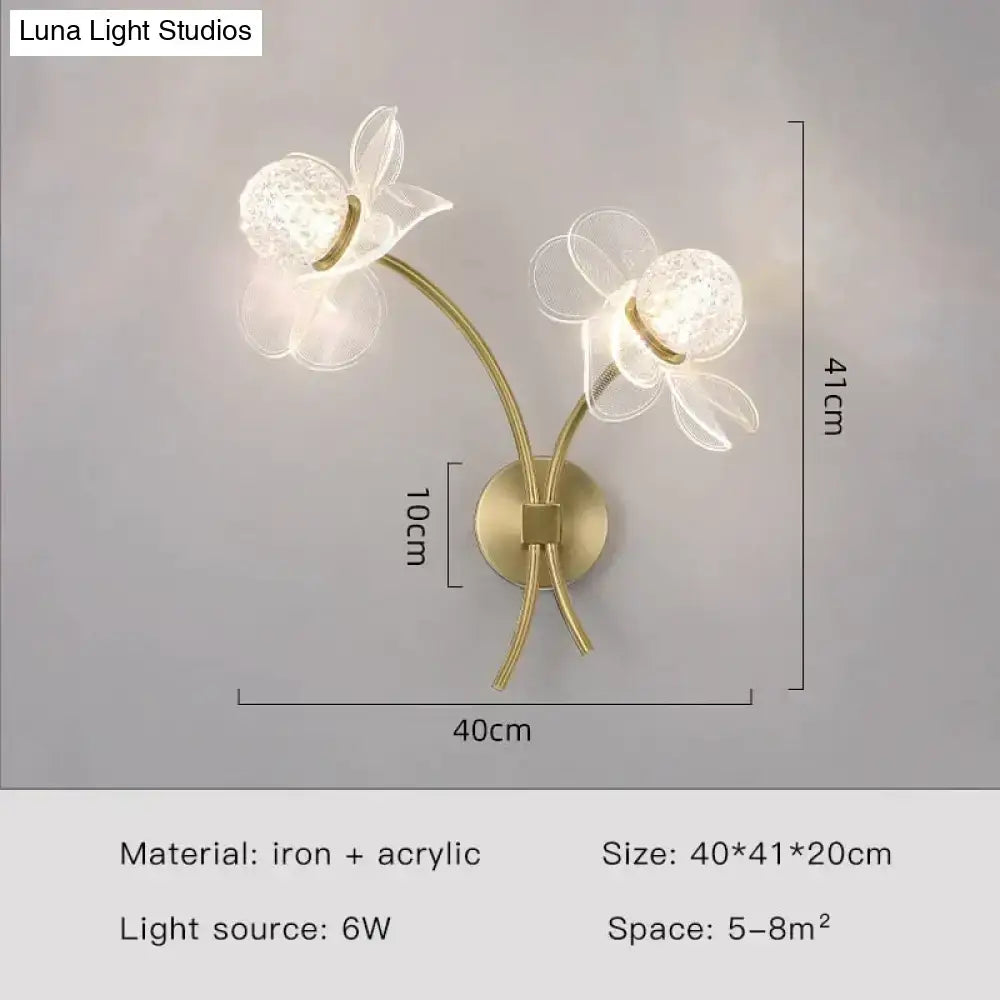 Creative floral decorative gold led wall lamp for bedroom crystal sconce