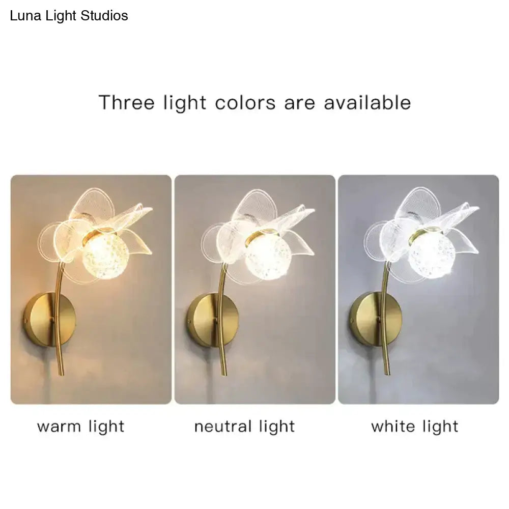 Creative floral decorative gold led wall lamp for bedroom crystal sconce