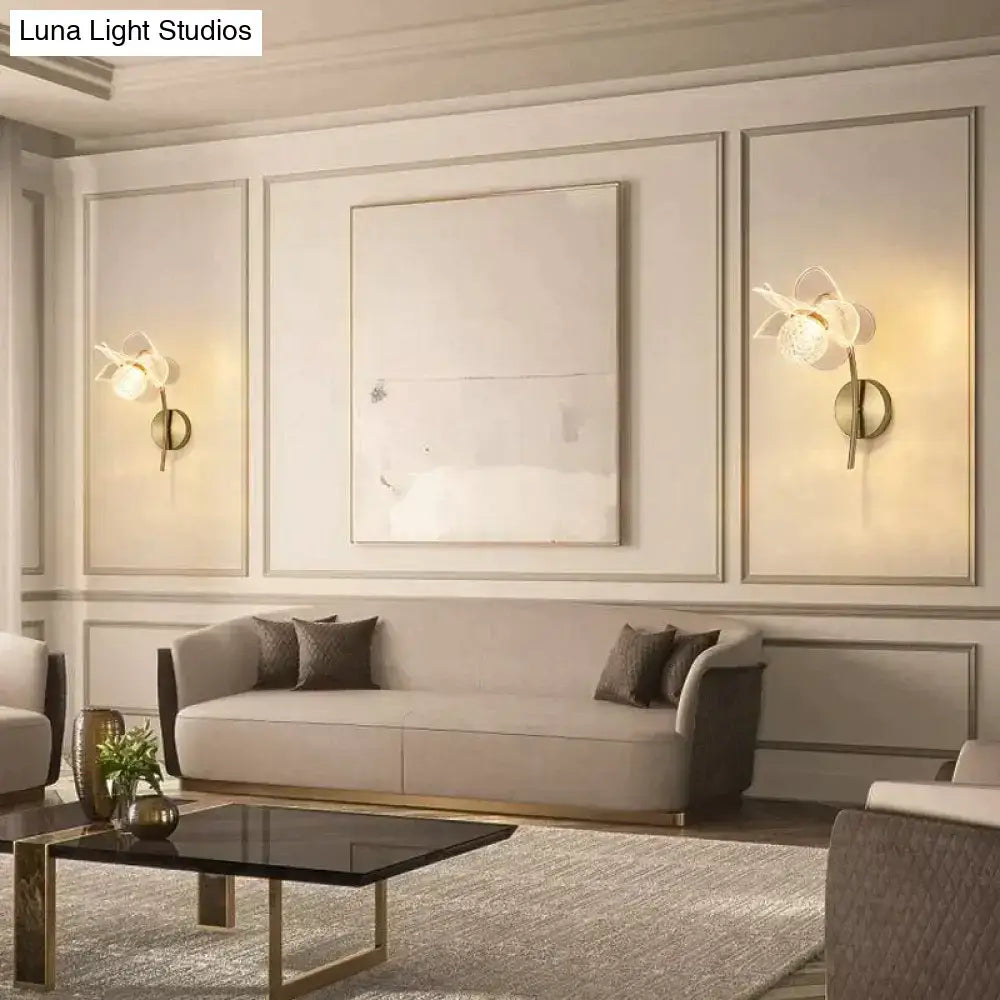 Creative floral decorative gold led wall lamp for bedroom crystal sconce
