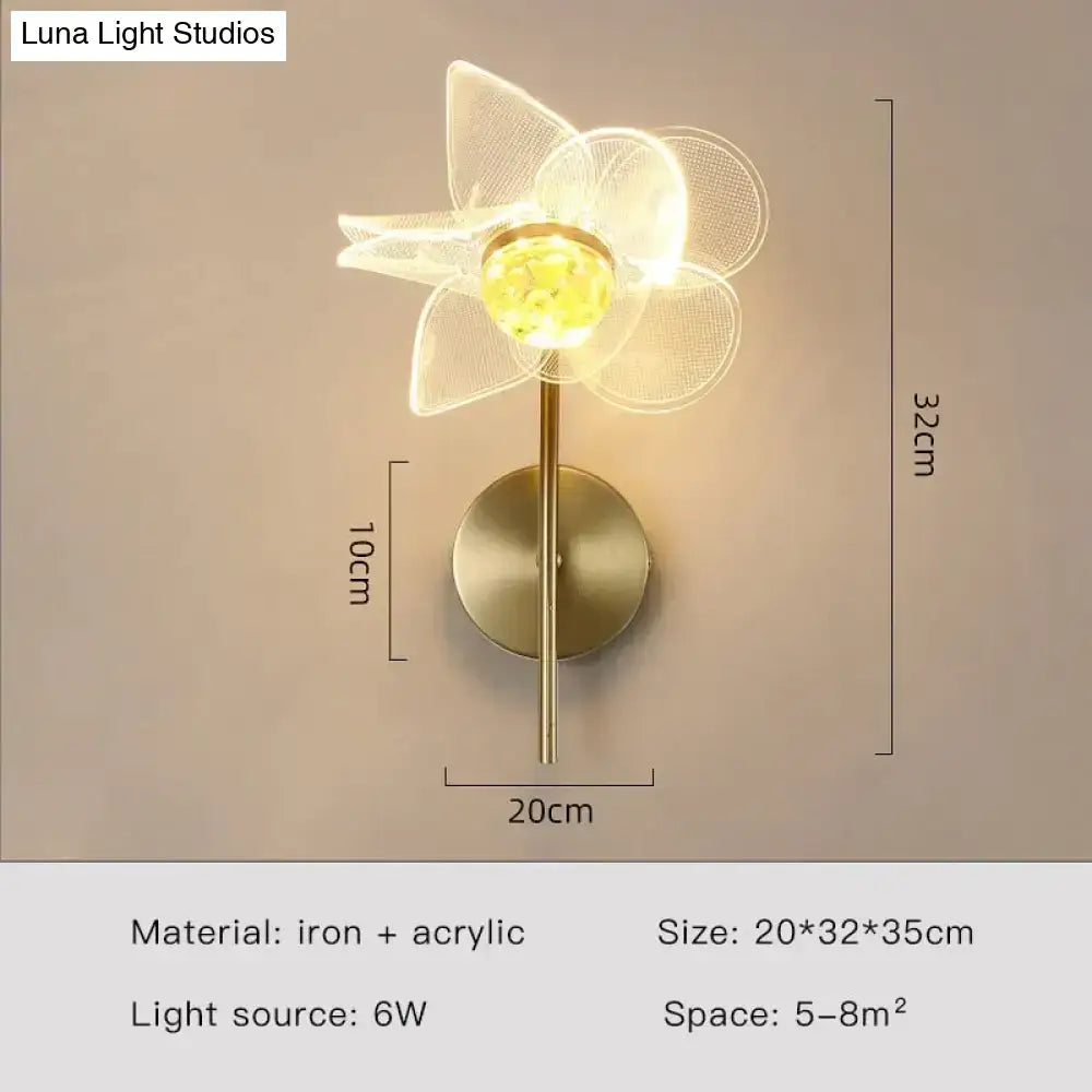 Creative floral decorative gold led wall lamp for bedroom crystal sconce