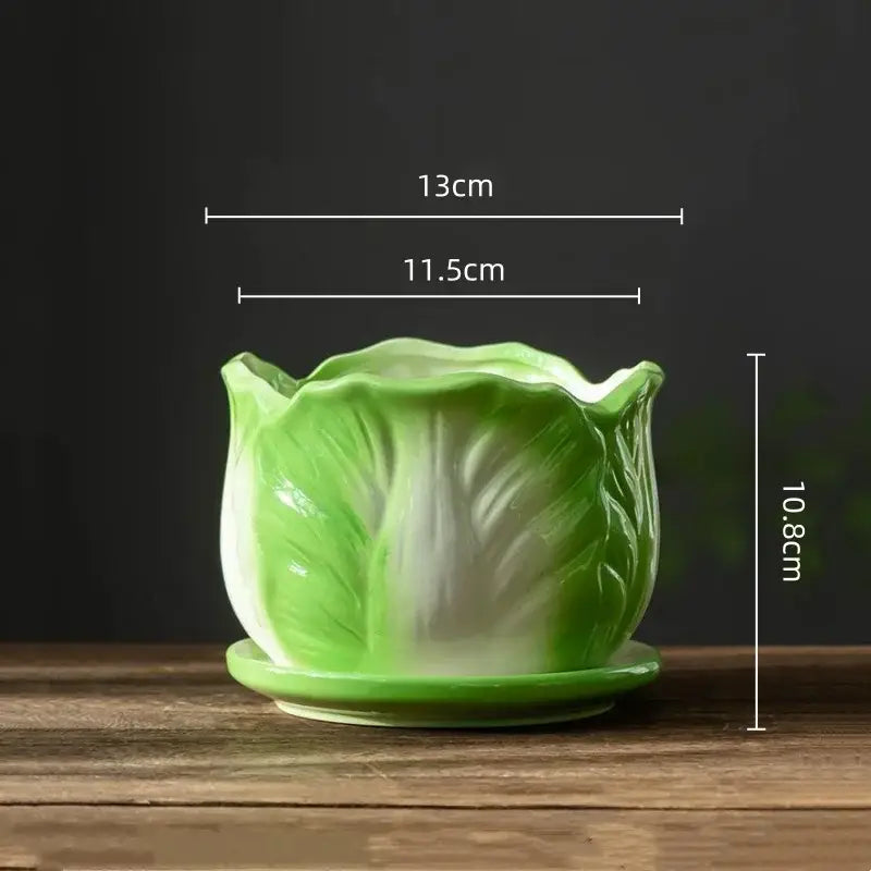 Creative green & white ceramic cabbage flowerpot – indoor garden basin