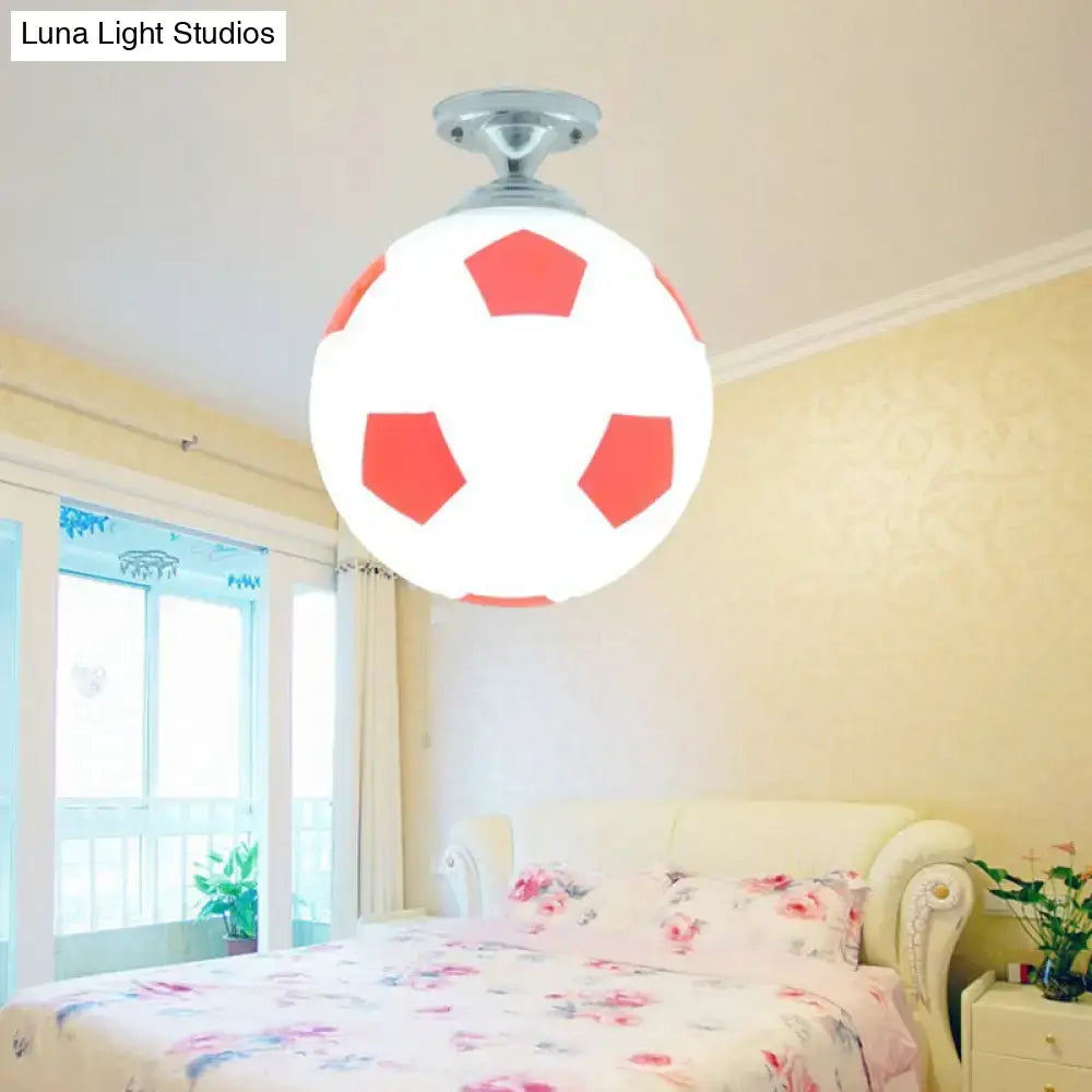 DecorBites fun football flushmount ceiling light in white and red with metallic base for kid’s room lighting
