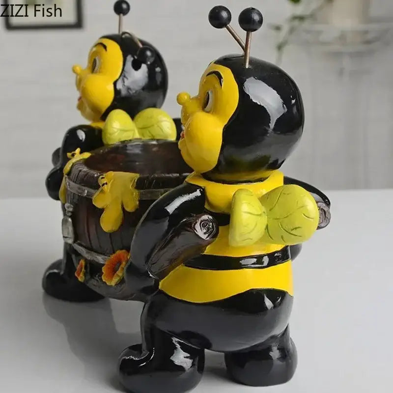 Creative yellow & black bee resin vase living room plant pot