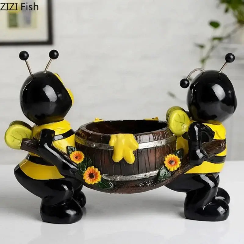 Creative yellow & black bee resin vase living room plant pot