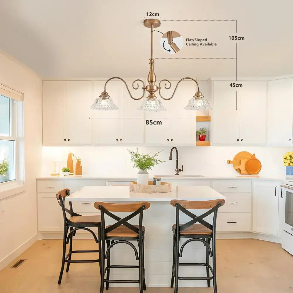 Crystal brass glass pendant chandelier for kitchen